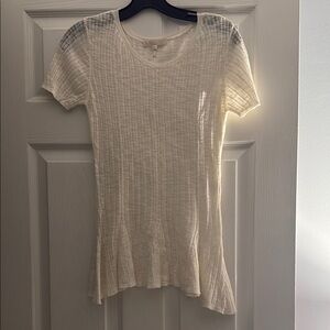 Maje Cream Ribbed Short Sleeve Tee